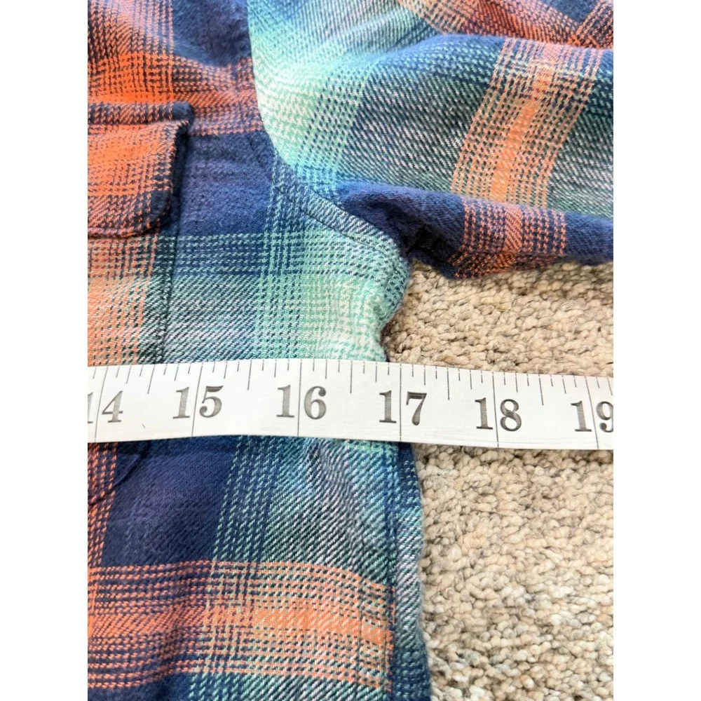 Old Navy Boys Blue Orange Plaid Flannel Button Down Shirt L 10-12 Soft!